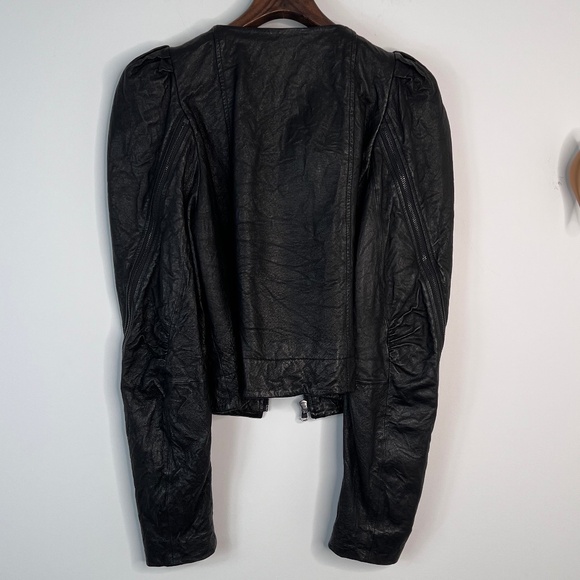 RACHEL by Rachel Roy,Size:M, Cropped Leather Jacket, Crinkled - Picture 8 of 14